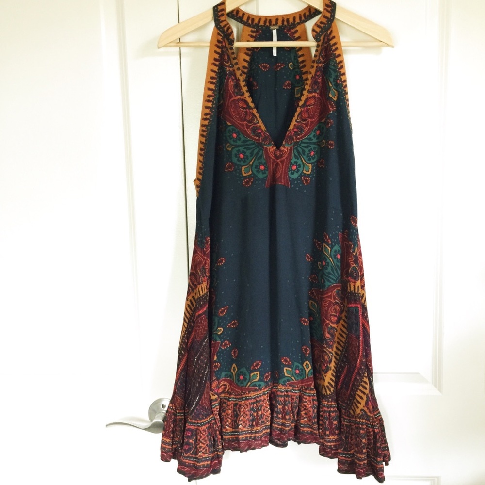 Free People Steal the Sun Teal Blue Print Dress S - Picture 3 of 7